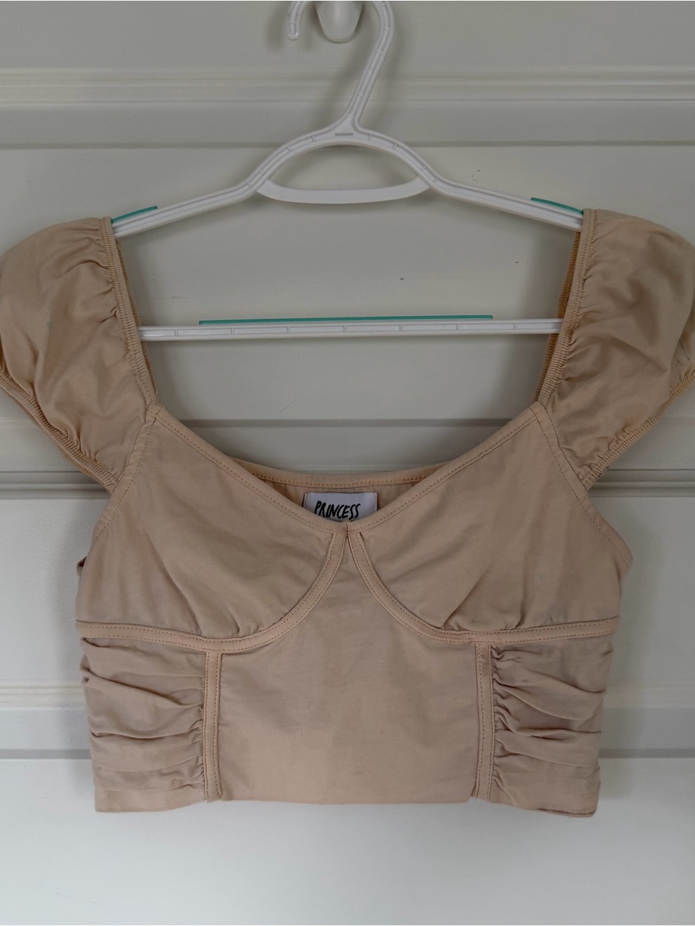 Princess Polly Beige Puff Sleeve Crop Top